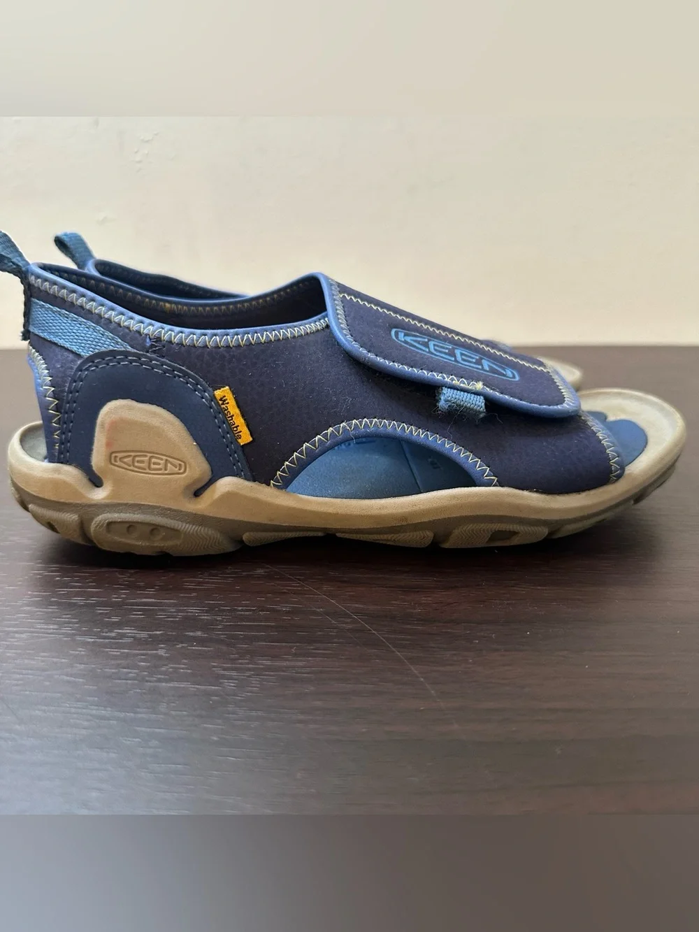 KEEN Knotch River OT Slip-On Sandals Blue Hook & Loop Adjustable Strap US 3 Kids